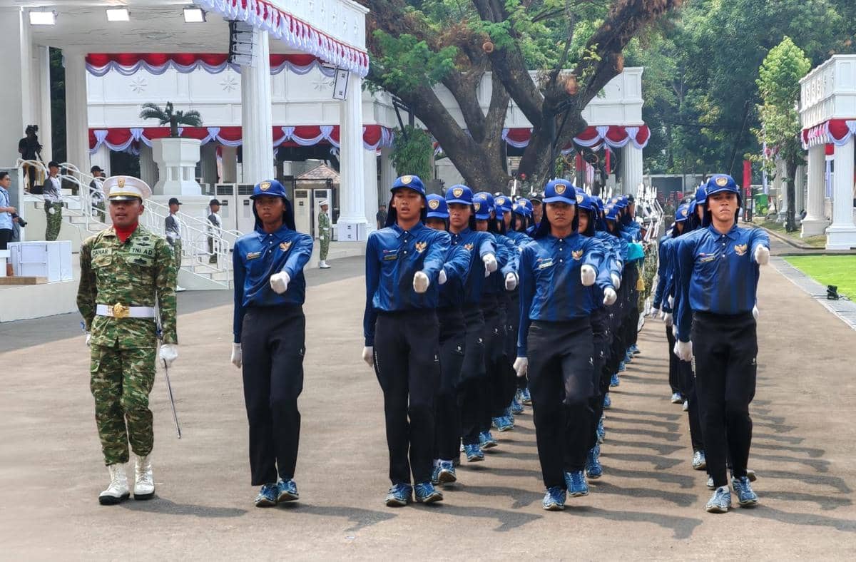 Capaskibraka gladi kotor upacara peringatan HUT ke-81 RI di Istana Merdeka, Jakarta, Rabu (12/8/2026).