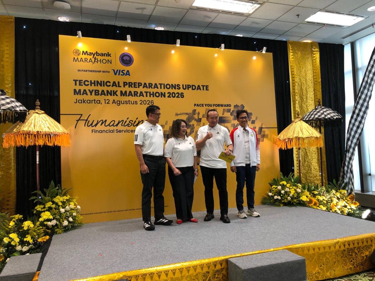 Sesi jumpa pers persiapan Maybank Marathon 2026 di Jakarta.