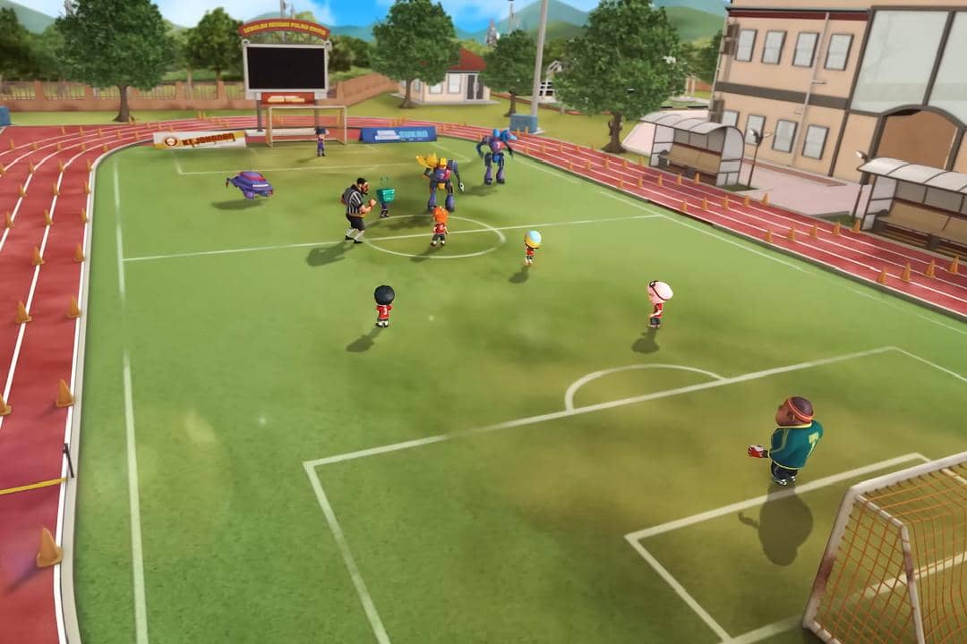 pertandingan sepak bola tim BoBoiBoy melawan tim Fang