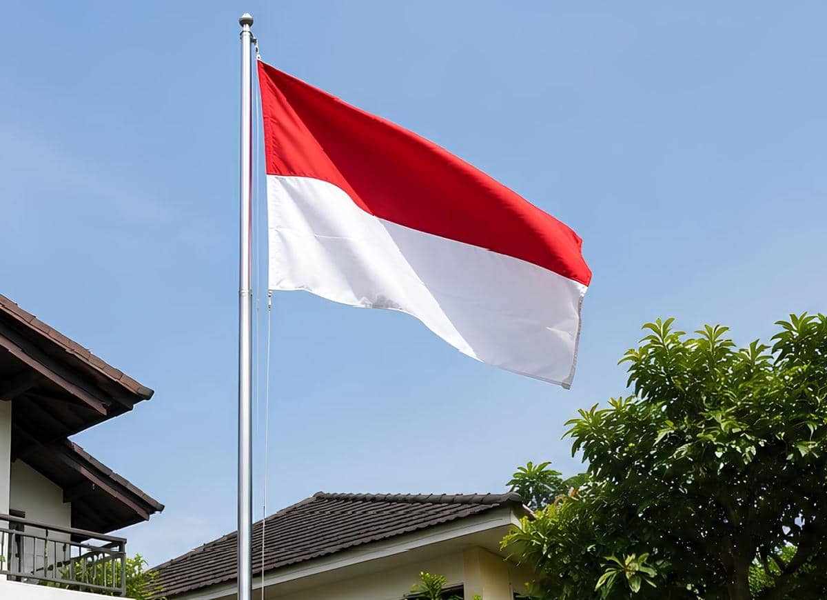 Ilustrasi pasang Bendera Negara di depan ruma