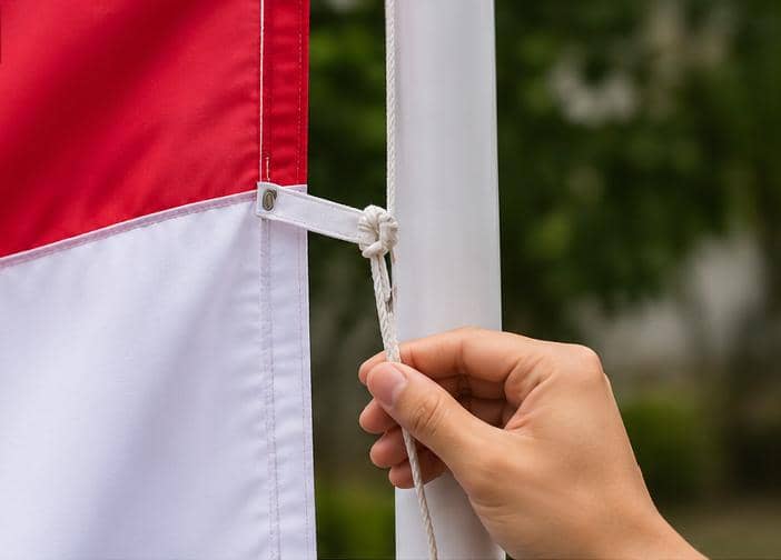 Ilustrasi pasang Bendera Negara di depan rumah