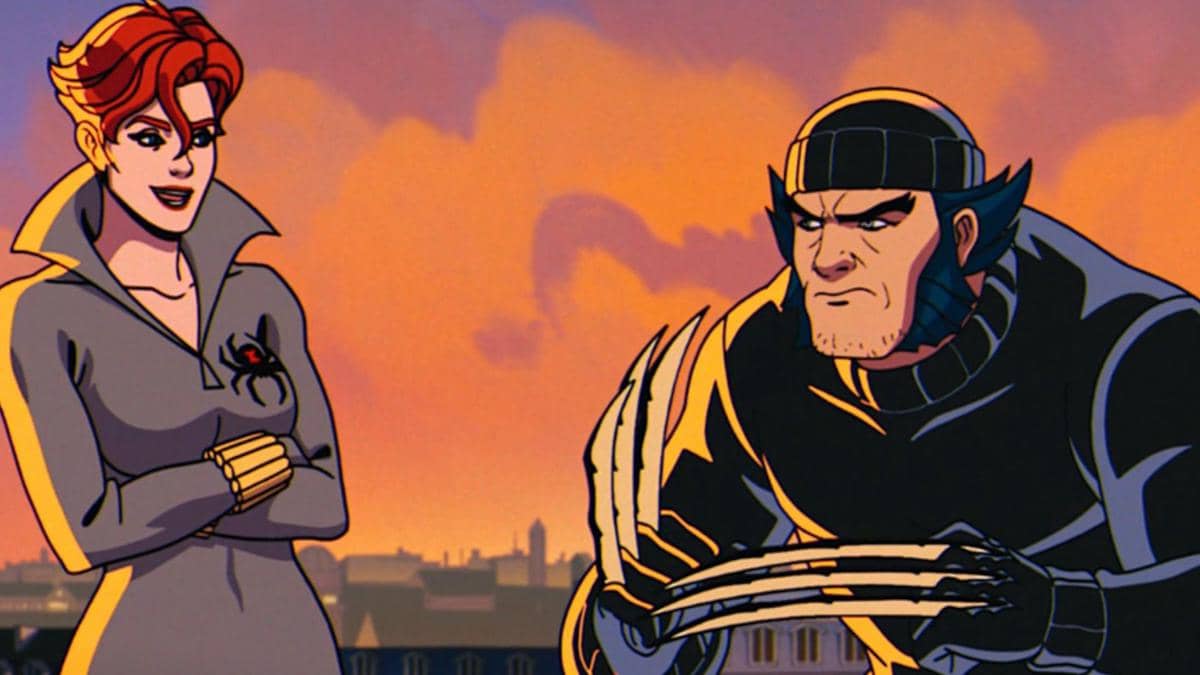Natasha Romanoff berdiri bersama Wolverine dalam adegan animasi serial X-Men '97 Season 2 dari Marvel Animation.