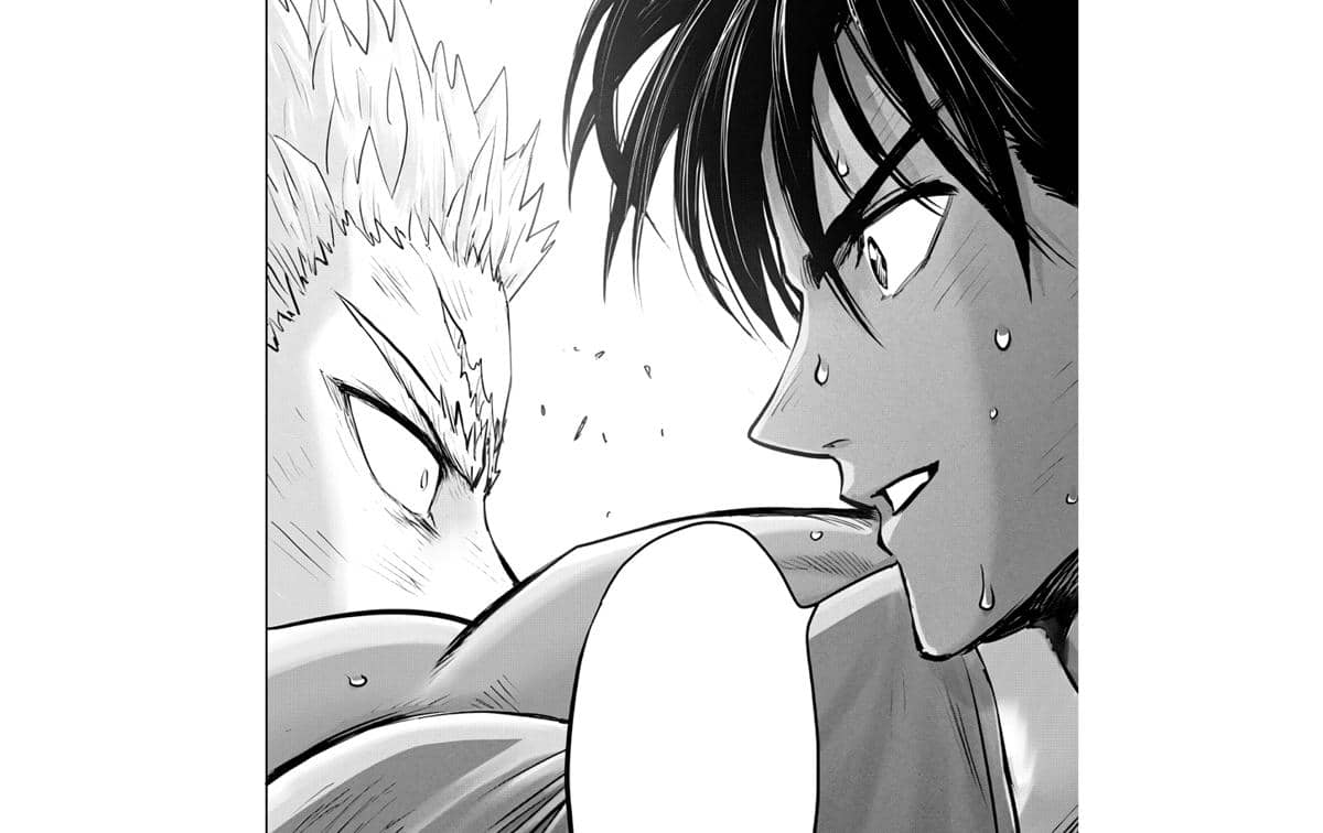 Suiryu berbicara kepada Garou dan menanyakan apakah ia mengenal Saitama dalam adegan One Punch Man.