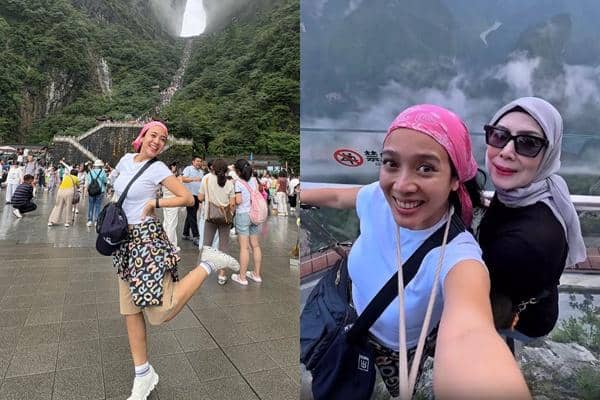 8 Potret Dhea Ananda Liburan di China, Naik Gunung Pakai Eskalator