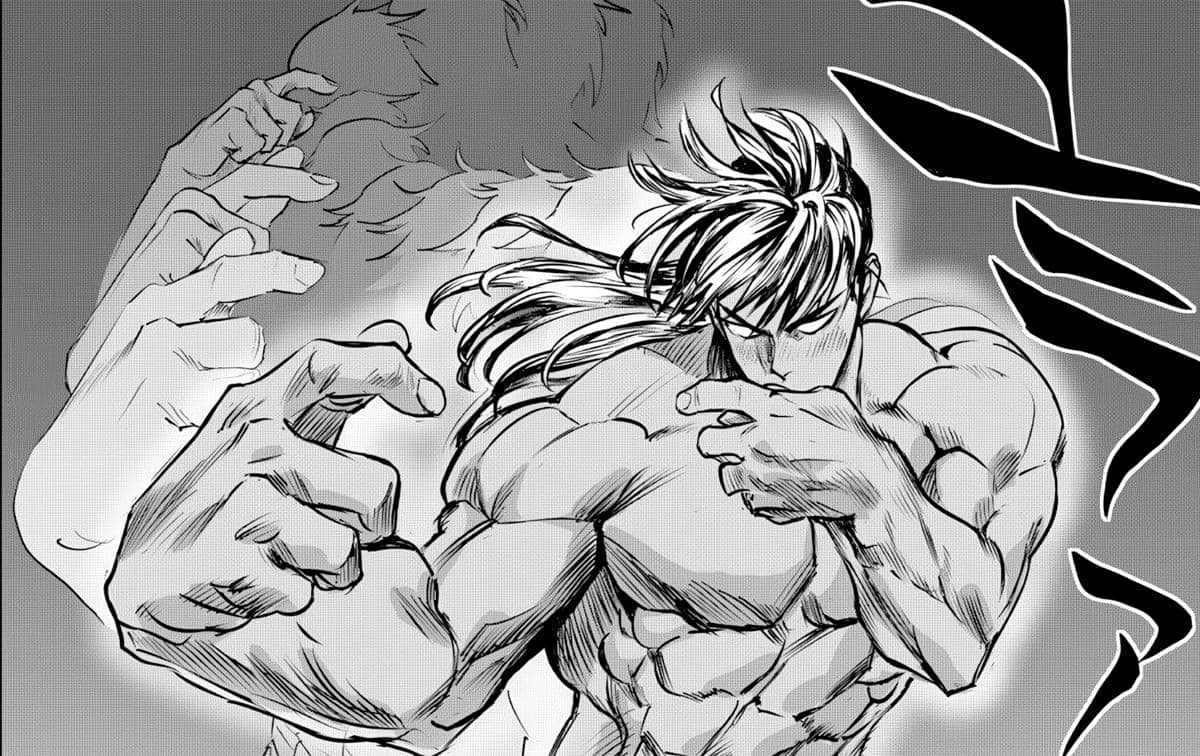 Suiryu memperagakan teknik Drunken Fist versinya dalam adegan manga One Punch Man dengan pose bertarung