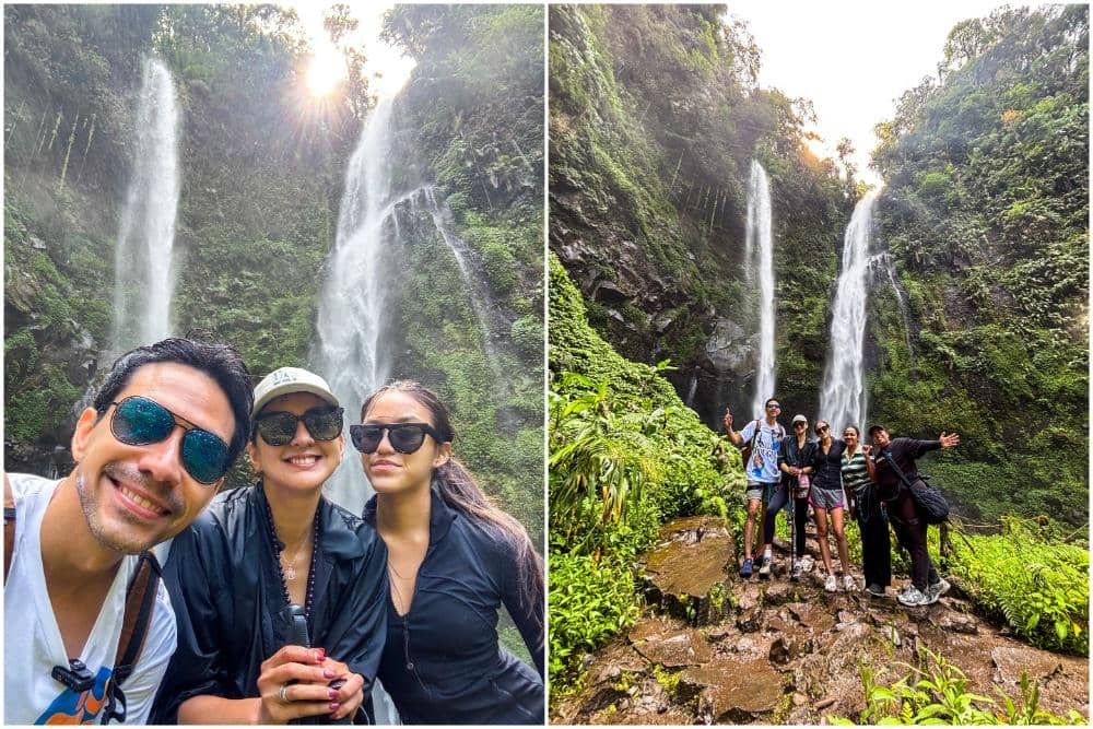 10 Potret Keluarga Darius Sinathrya Liburan di Curug Kembar, Segar!