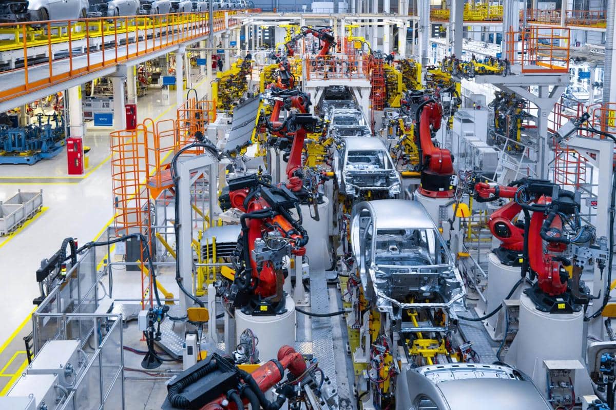 ilustrasi manufaktur, industri otomotif, pabrik