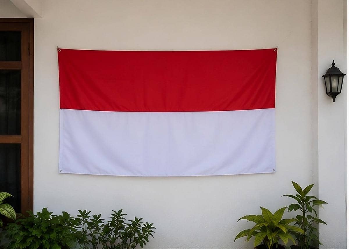 Ilustrasi pasang Bendera Negara di depan rumah