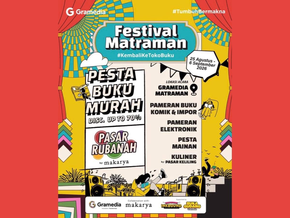 Poster Festival Matraman dengan desain promosi acara dan informasi dari akun Instagram Gramedia Matraman.