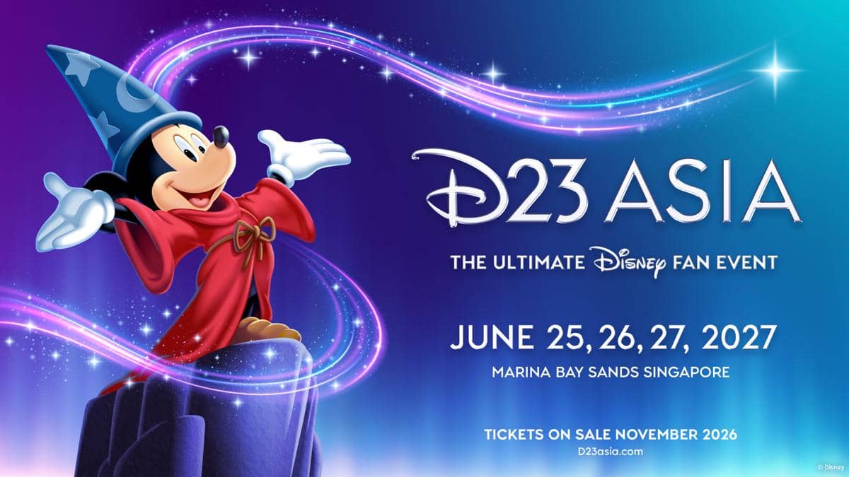 Poster D23 Asia The Ultimate Disney Fan Event di Singapura yang mengumumkan acara berlangsung pada Juni 2027.