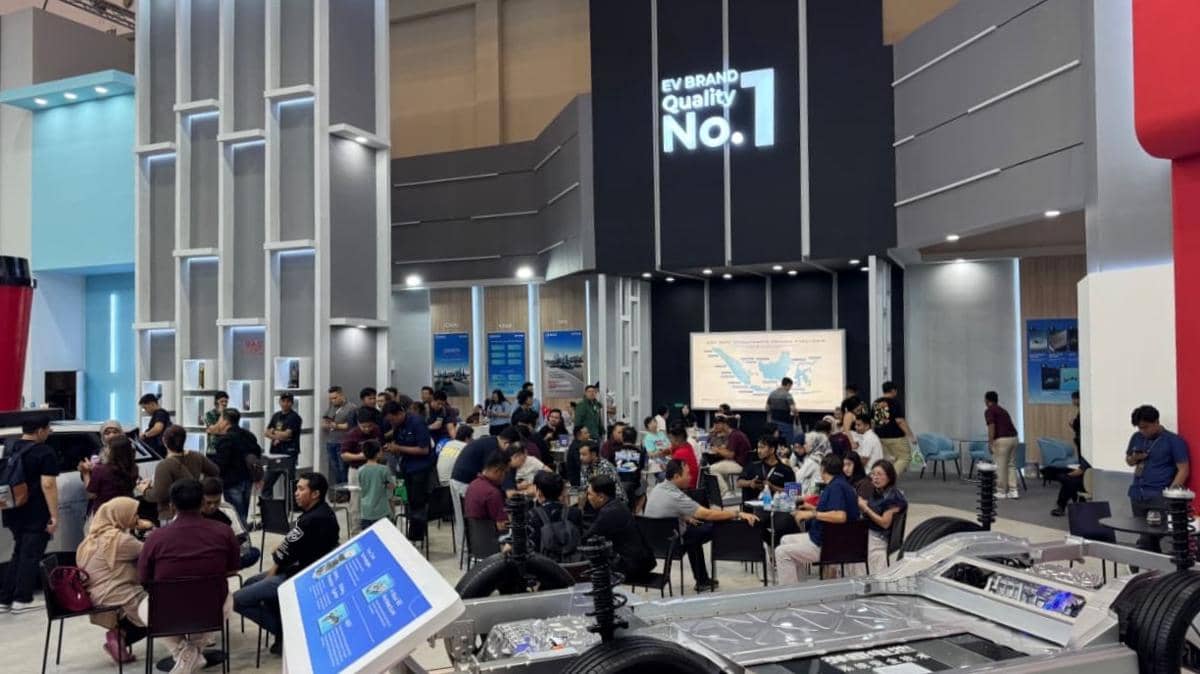 Informasi total SPK Aion di GIIAS 2026 yang mencapai 1.122 surat pemesanan kendaraan selama pameran berlangsung.