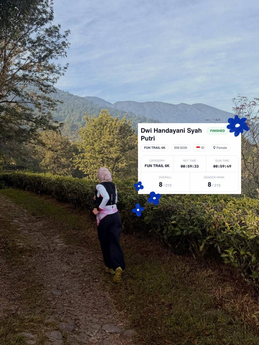 Dwi Handayani jajal trail run di kebun teh