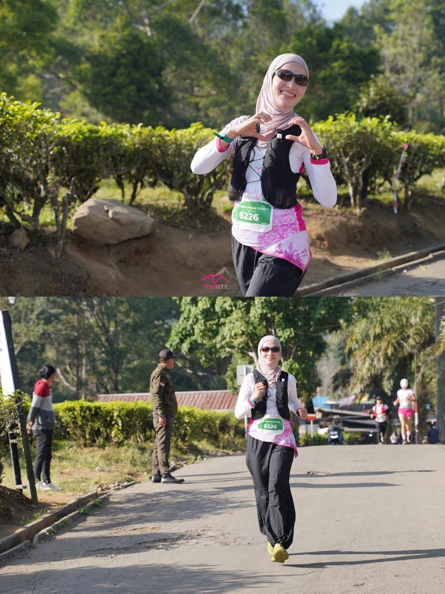 Dwi Handayani jajal trail run di kebun teh