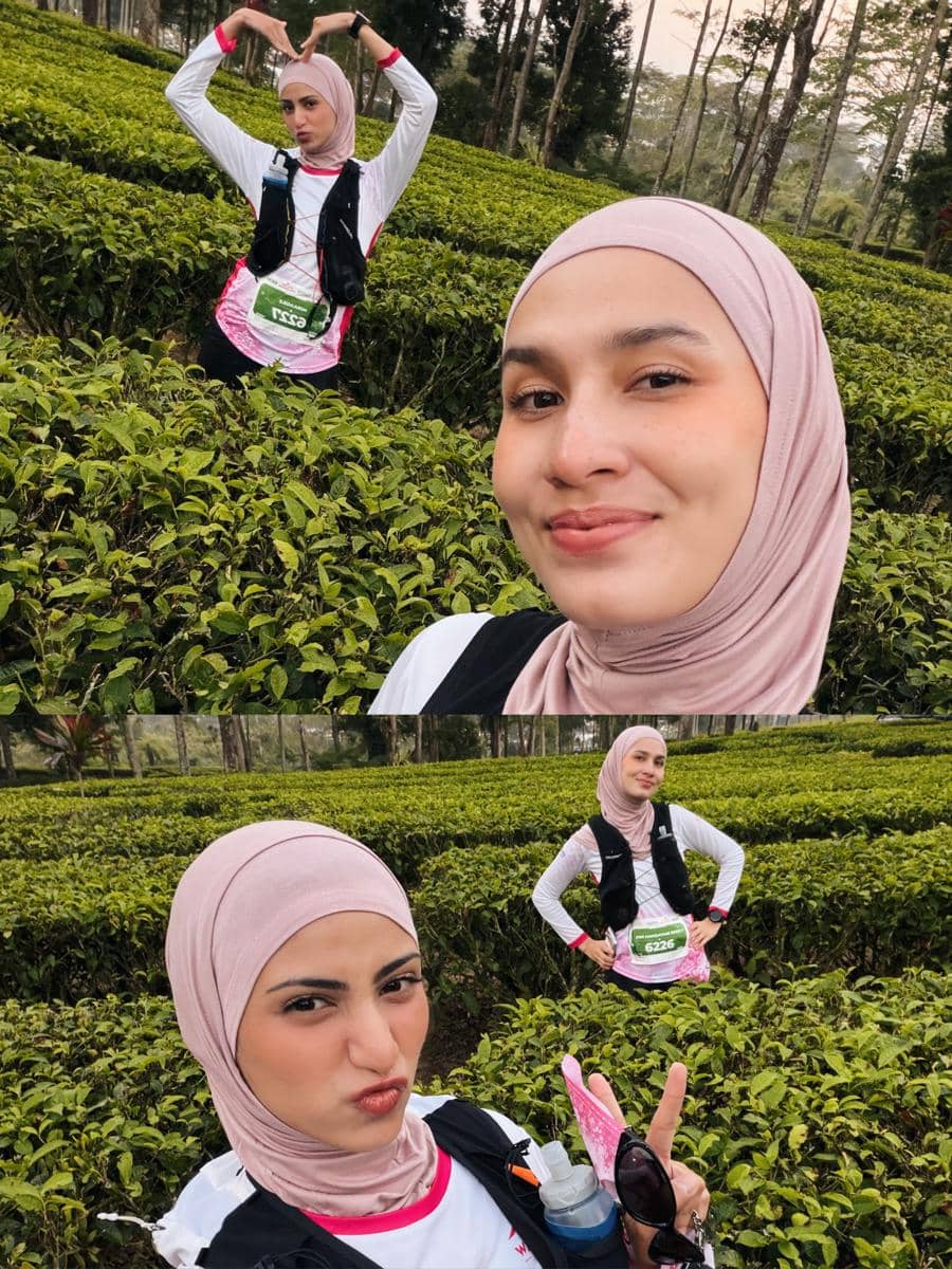 Dwi Handayani jajal trail run di kebun teh