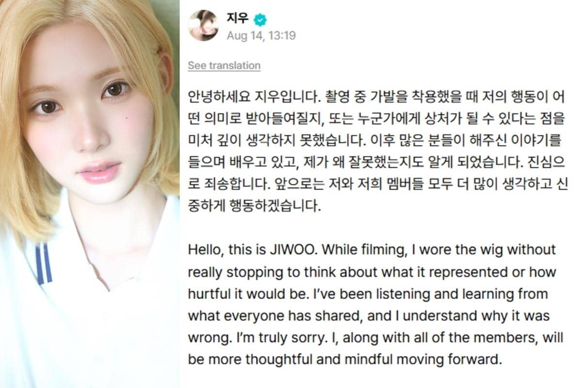Permintaan maaf Jiwoo Hearts2Hearts setelah pakai wig bergaya Afro