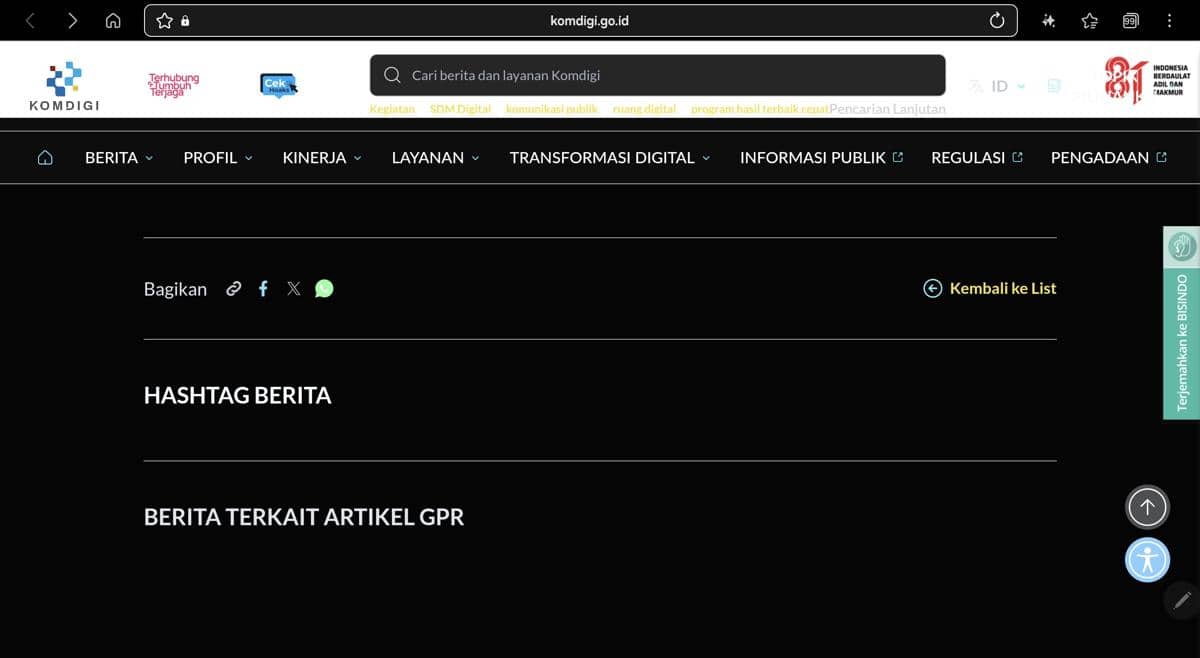 Artikel Susanah diturunkan Komdigi (Screenshot Web Kemkomdigi)