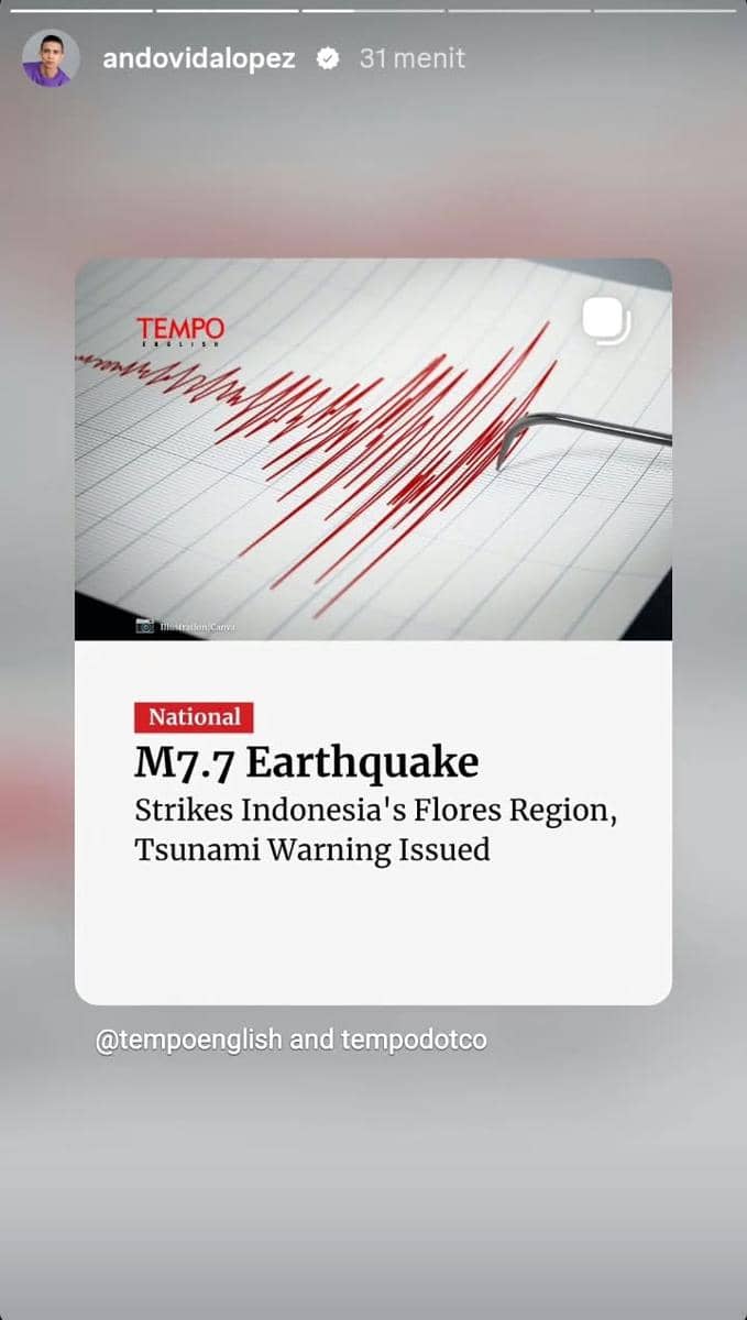 Andovi da Lopez sampaikan ucapan duka atas musibah gempa 7,7 magnitudo di NTT