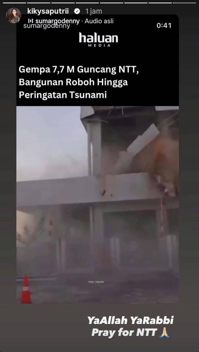 Kiky Saputri sampaikan ucapan duka atas musibah gempa 7,7 magnitudo di NTT