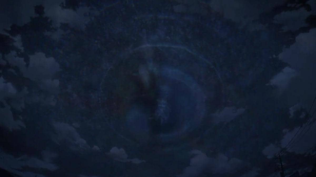 Soul Society tampak sebagai kota bercahaya yang melayang di langit dunia manusia dalam Bleach TYBW Part 4.