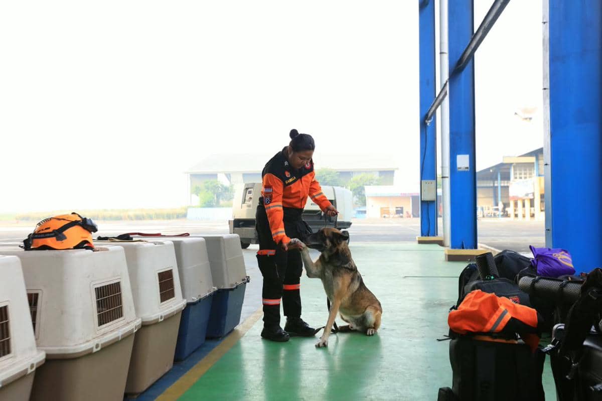 Personel Polri bersama anjing K9 dan bantuan logistik bersiap diberangkatkan untuk operasi tanggap gempa di NTT.