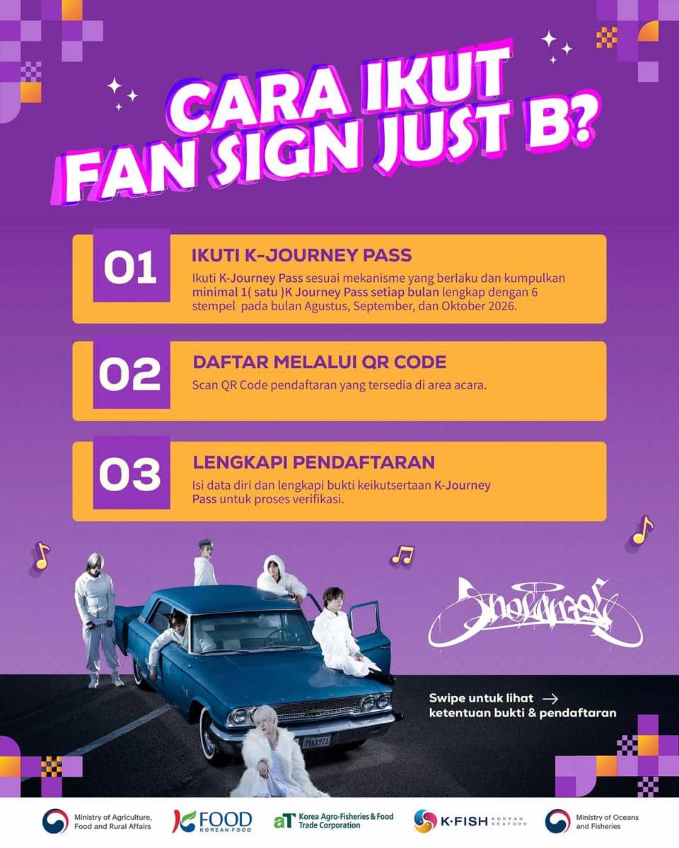 Para anggota grup K-pop JUST B berpose bersama dalam unggahan di akun Instagram Taste of Love Kfood.