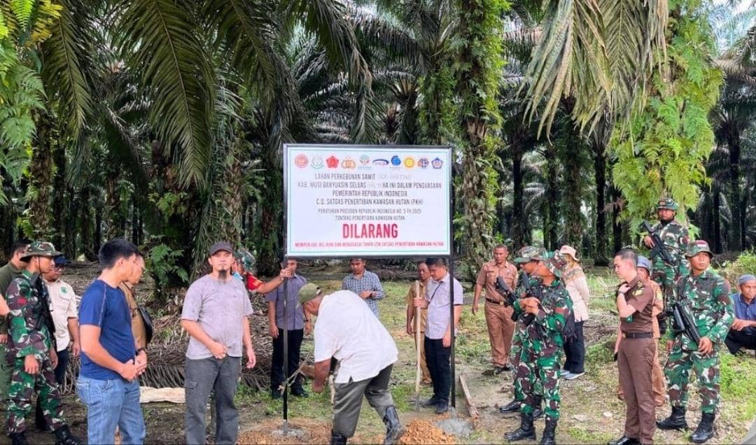 Tim Satgas PKH saat menertibkan perkebunan sawit Desa Sindang Marga, Kecamatan Bayung Lencir Kabupaten Musi Banyuasin beberapa waktu lalu.