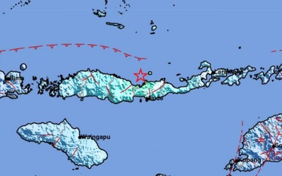 Gempa berkekuatan magnitudo 5,8 di Mbay Nagekeo pukul 08.46.43 WITA pada 17 Agustus 2026. (Dok BMKG)
