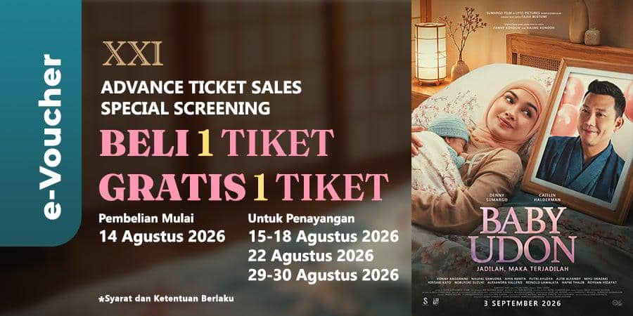 Poster promo Cinema 21 menyambut 17 Agustus dengan informasi penawaran spesial untuk menonton di bioskop.