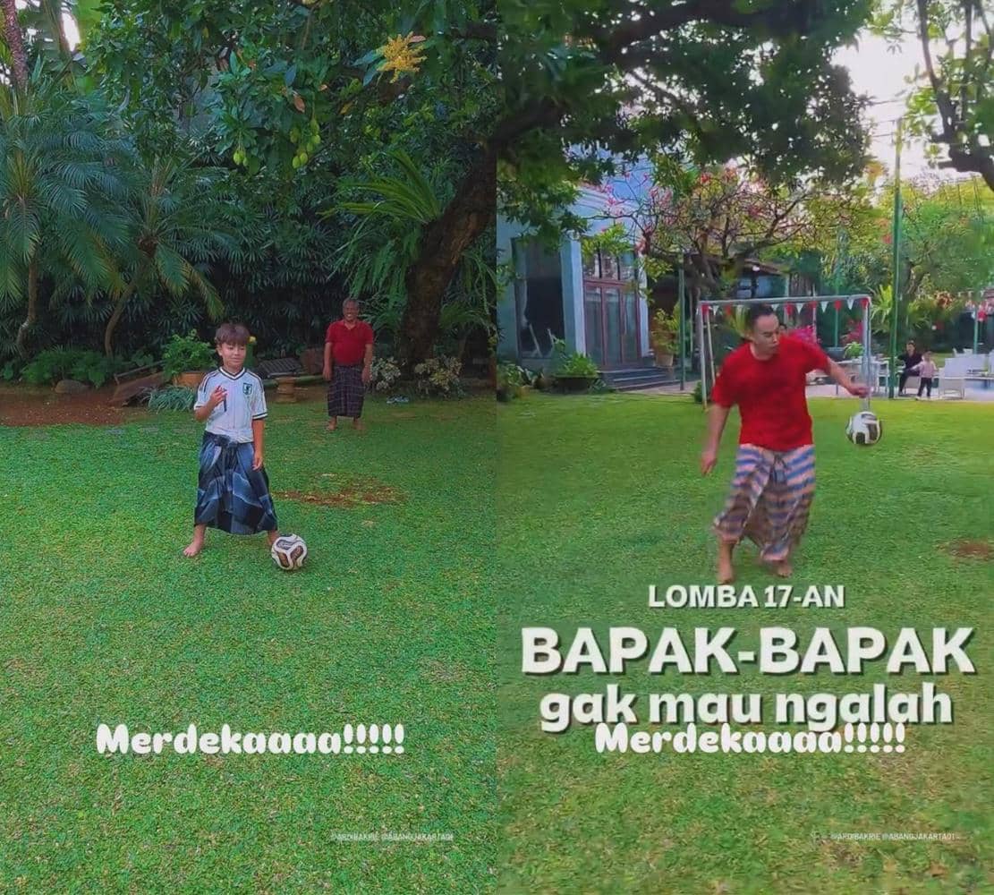 Seorang artis mengikuti lomba peringatan 17 Agustus yang dibagikan melalui akun Instagram Ardi Bakrie.