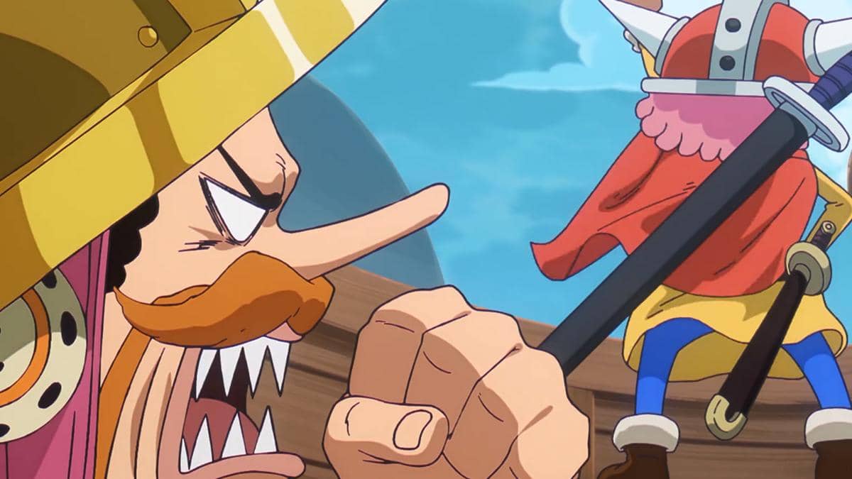 Nami dan rombongannya berjalan bersama Colon dalam pencarian pelaku, berlatar suasana dari anime One Piece.