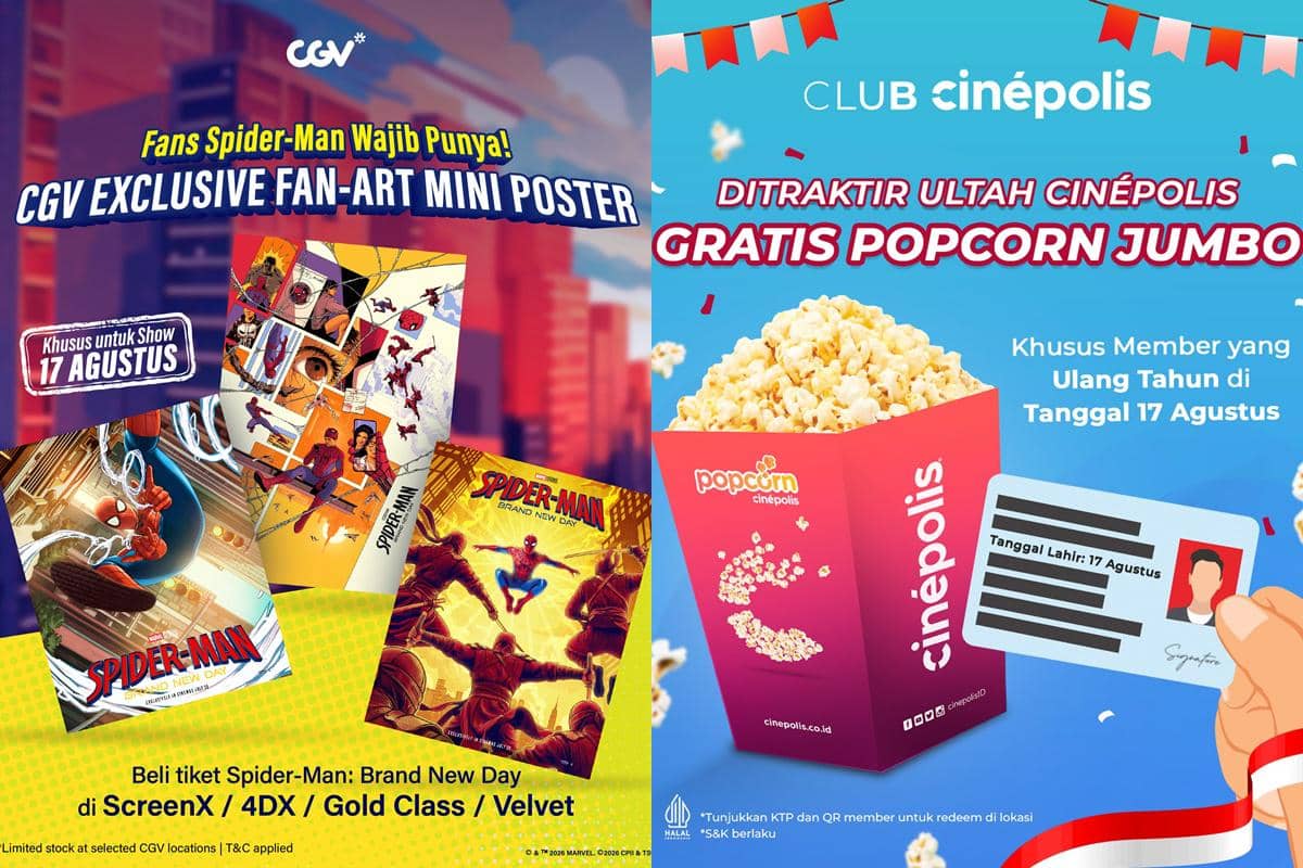 Daftar Promo Bioskop 17 Agustus 2026, Ada Buy 1 Get 1 Tiket Nonton