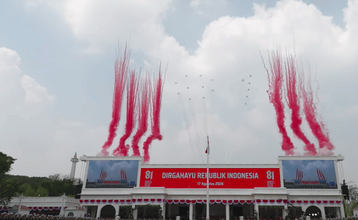 Atraksi pesawat Jet dan helikopter memeriahkan peringatan HUT ke-81 RI di Istana Merdeka, Jakarta, Senin (17/8/2026). (Youtube.com/Sekretari