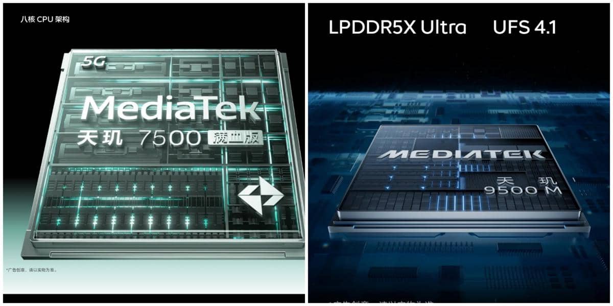 ilustrasi CPU MediaTek Dimensity 7500 (kiri) dan MediaTek Dimensity 9500M (kanan)