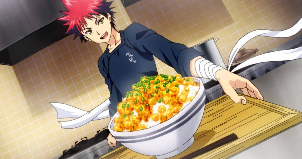 Yukihira Soma sedang memasak.