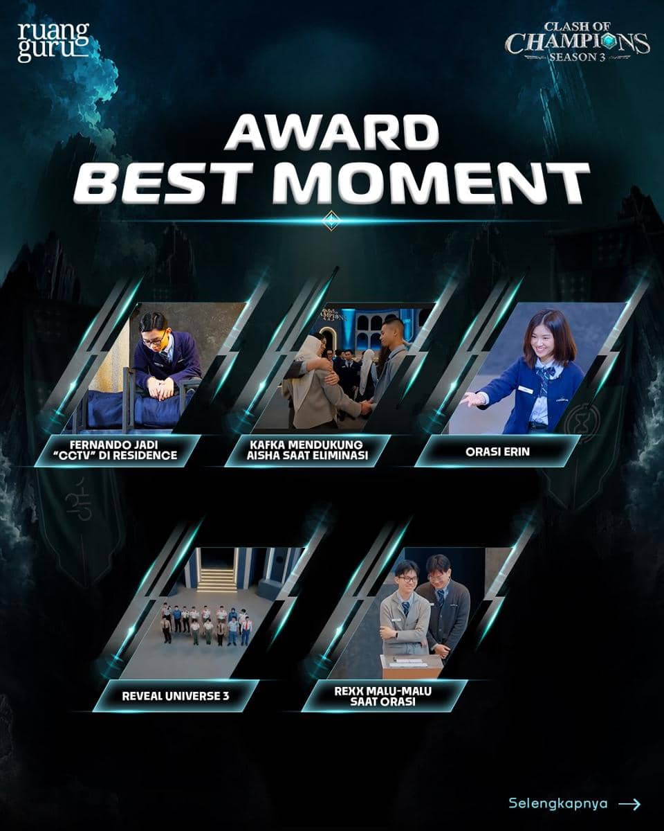 Poster nominasi Fans Choice Awards Clash of Champions Season 3 dari akun Instagram Ruangguru untuk penggemar.
