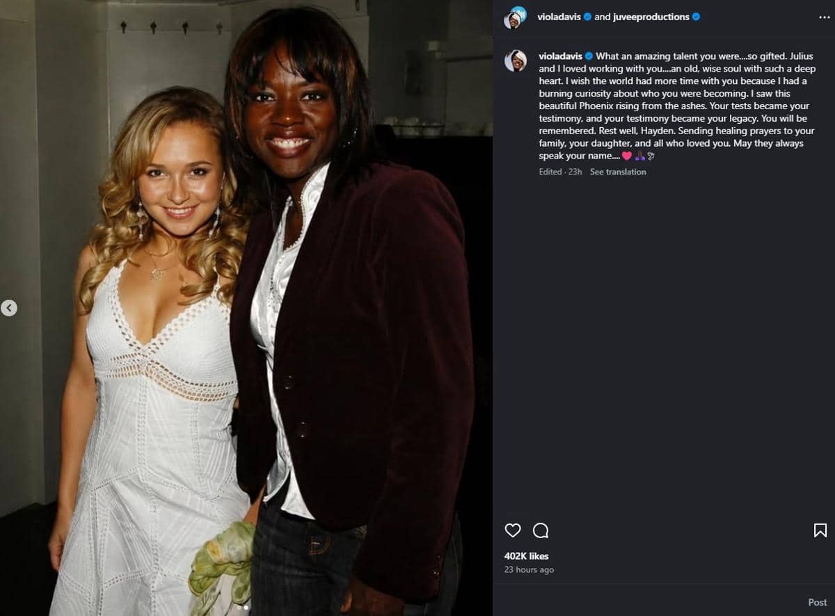 Unggahan Instagram Viola Davis berisi ucapan duka atas meninggalnya aktris Hollywood Hayden Panettiere.