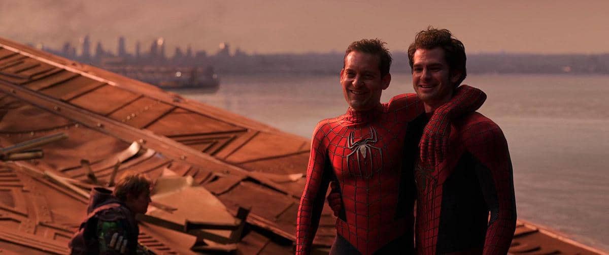Cuplikan adegan film Spider-Man: No Way Home produksi Marvel Studios, memperlihatkan salah satu momen dalam film superhero tersebut.