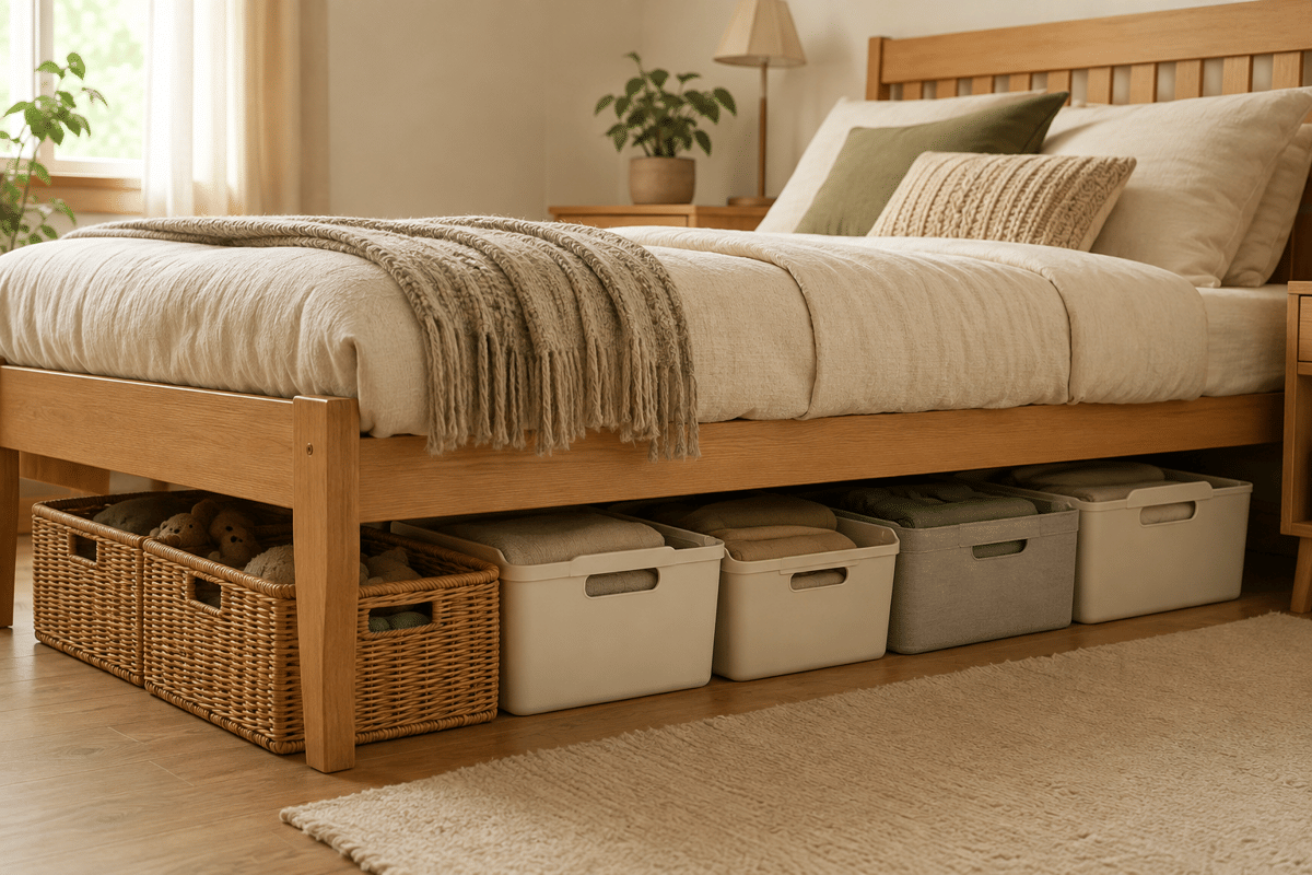 Ilustrasi storage di area bawah tempat tidur (generated image by ChatGPT/Robertus Ari)