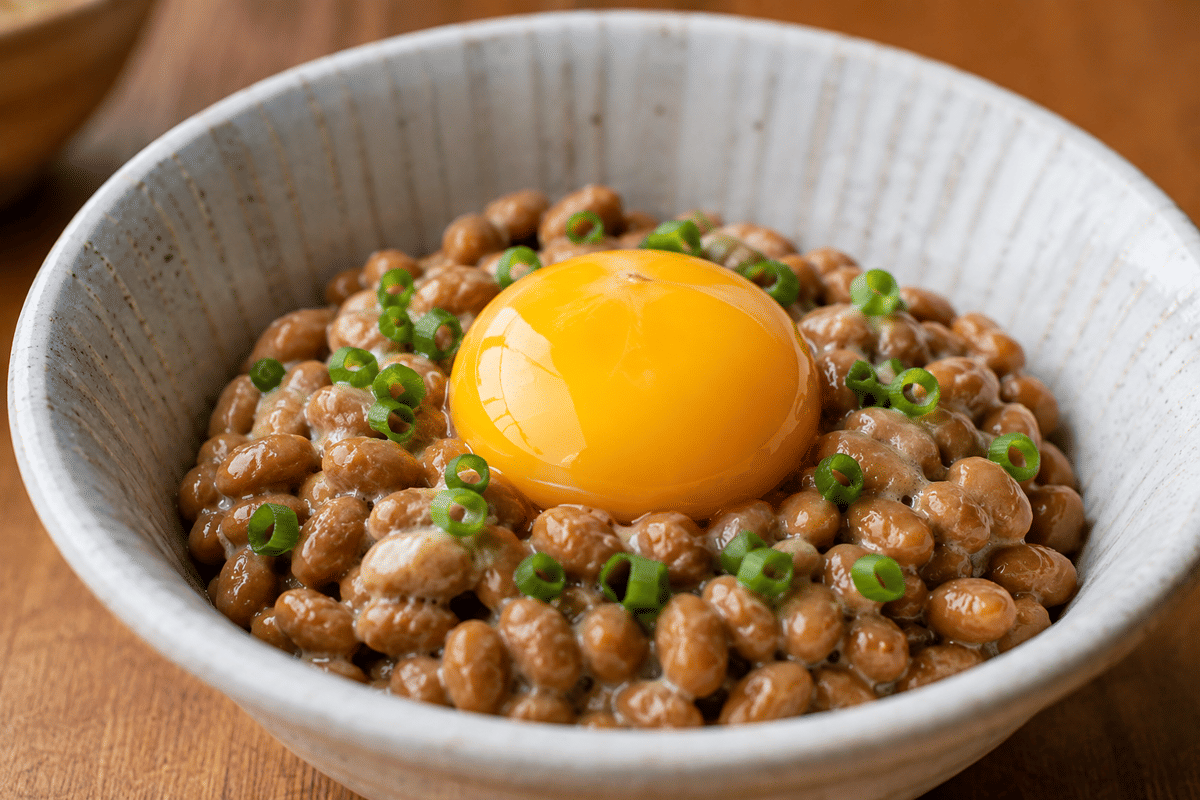 ilustrasi natto dan telur