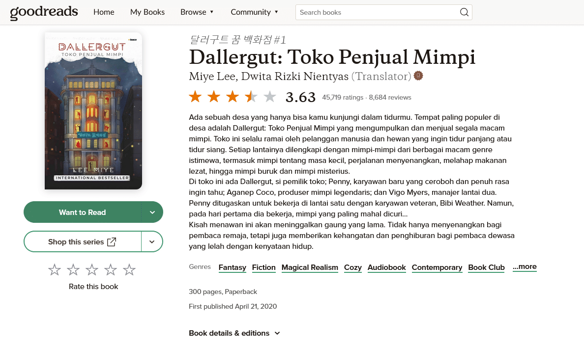 Rating "Dallergut: Toko Penjual Mimpi" (tangkapan layar Goodreads)