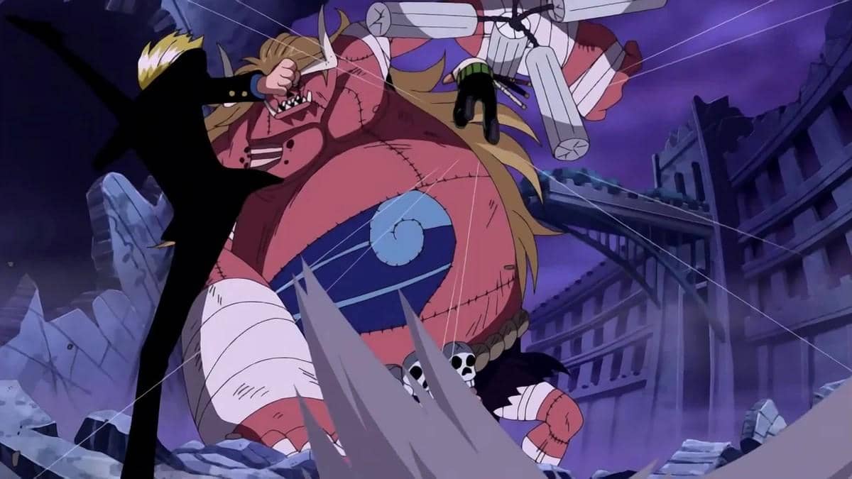 Sanji dan Zoro melancarkan combo Armée de L'Air Power Shoot dengan serangan kuat dalam anime One Piece.