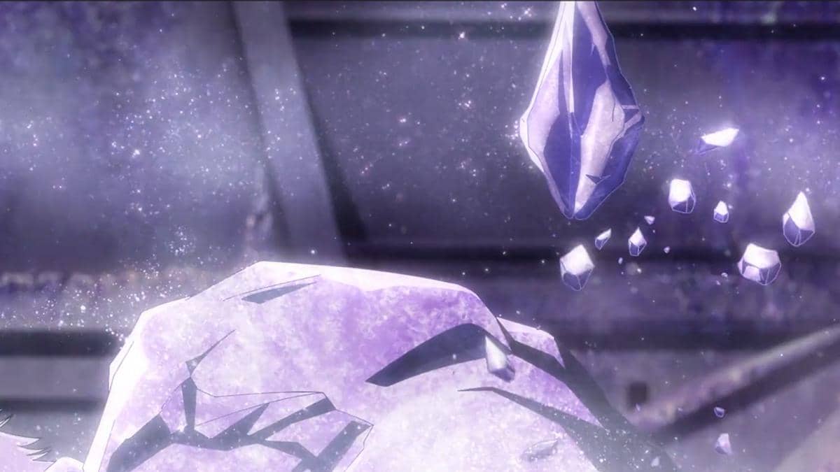 Kelopak bunga es milik Hitsugaya berguguran dalam adegan anime Bleach TYBW Part 4 dari studio Pierrot.