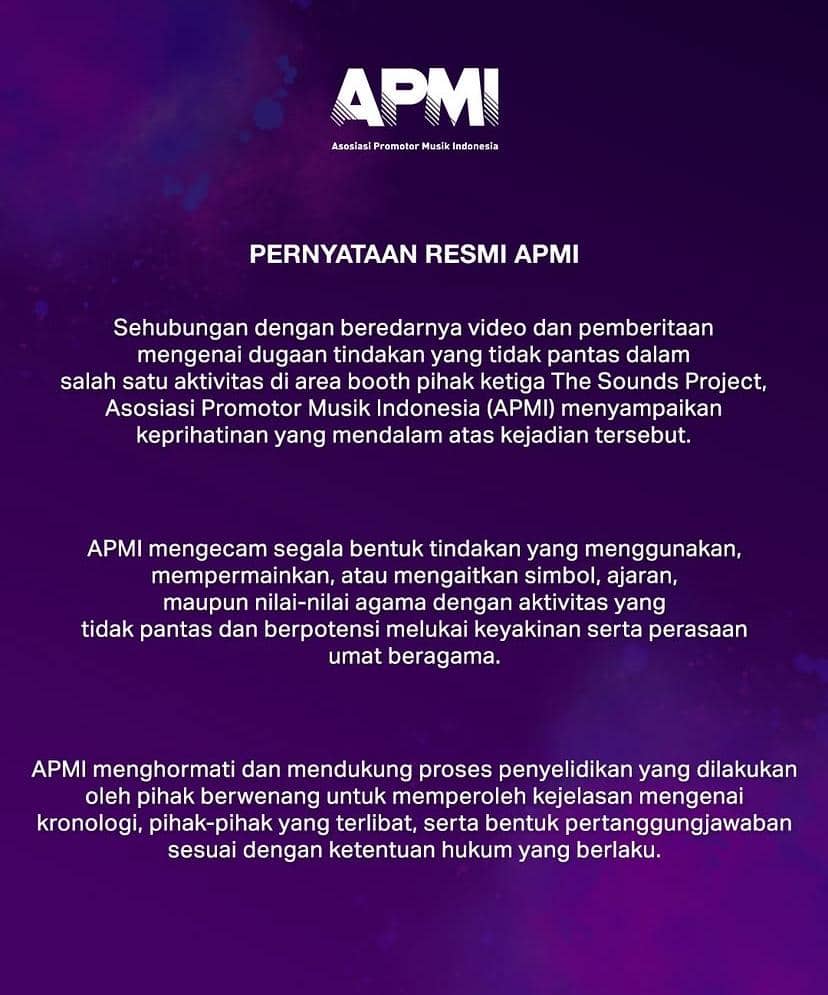Tangkapan layar unggahan Instagram APMI yang memuat pernyataan organisasi dalam latar putih dengan teks hitam.