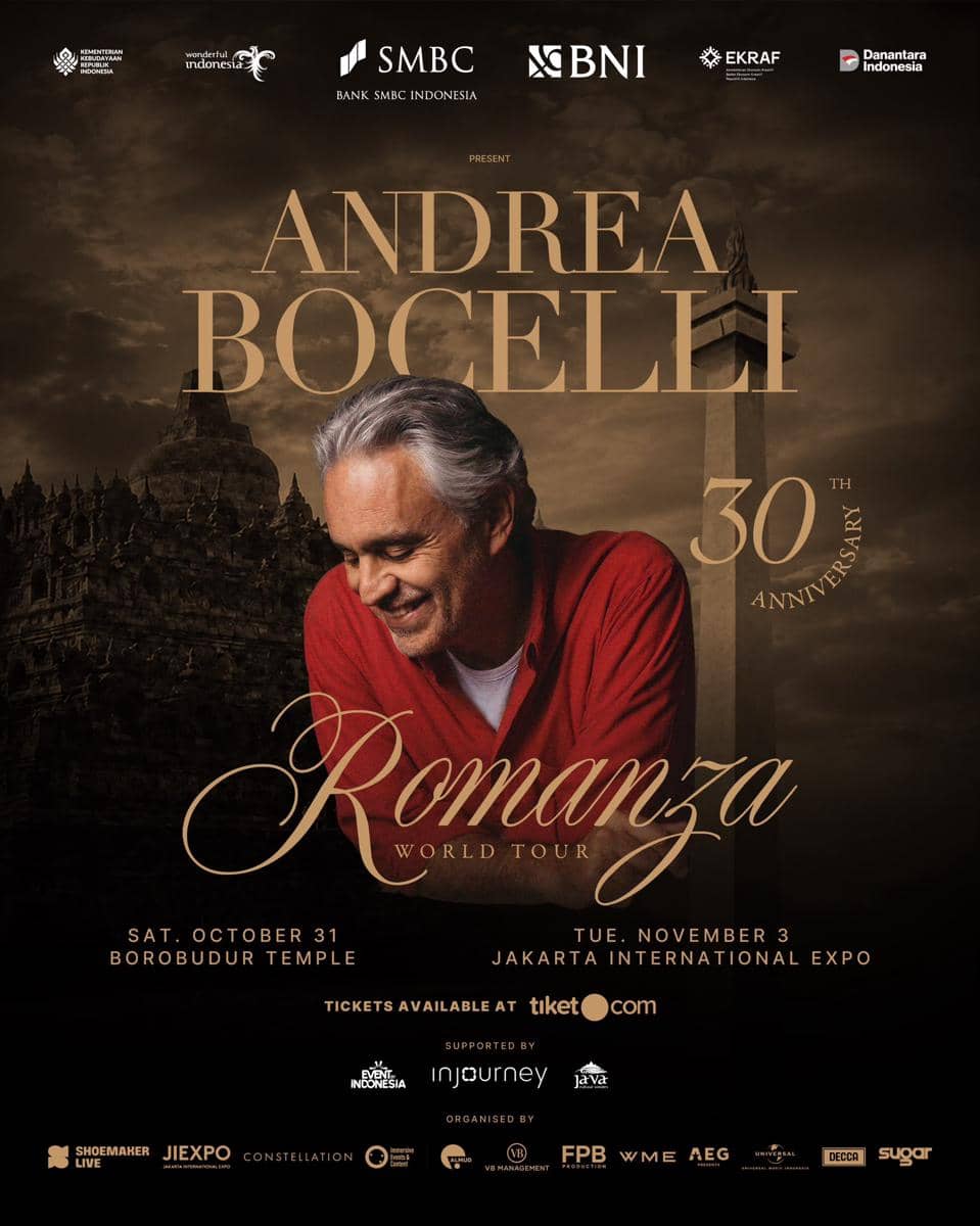 Poster resmi konser "Andrea Bocelli Romanza 30th Anniversary World Tour Indonesia" di Jakarta, Rabu (19/8/2026) (IDN Times/Juan Dwi)