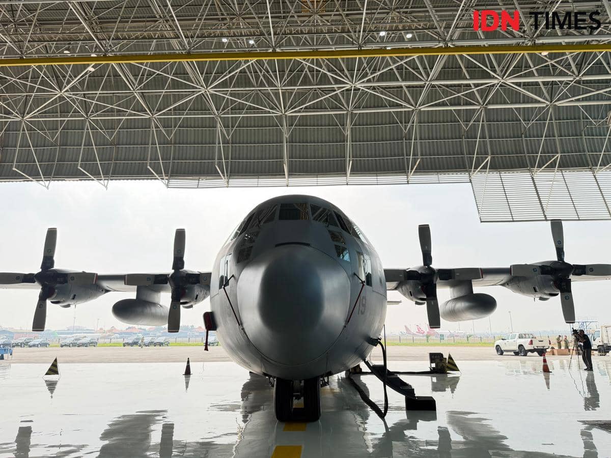 Pesawat Hercules C-130 A-1319 milik TNI Angkatan Udara (AU) yang telah dimodernisasi oleh GMF AeroAsia.