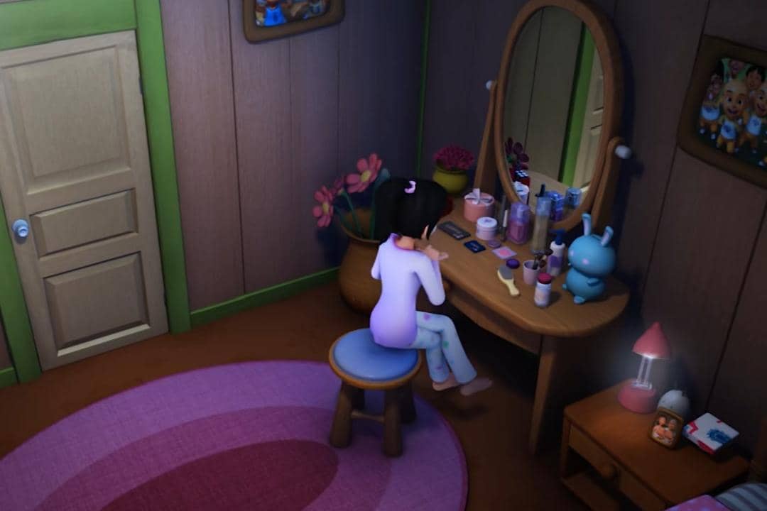 Kak Ros punya cermin besar dan tempat berdandan yang proper di kamar miliknya