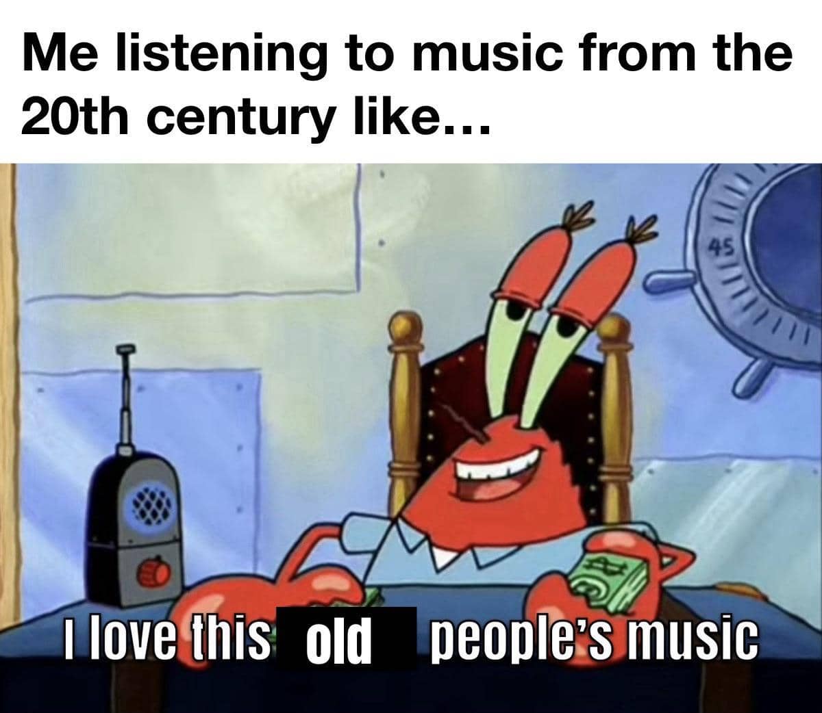 Meme SpongeBob bertema baby boomers dengan teks humor satir yang dibagikan pengguna Reddit HowlingBurd19.
