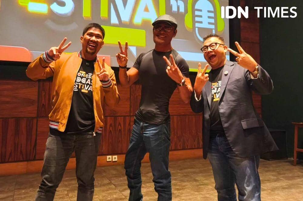 Potret press conference Indonesian Podcast Festival yang digelar di Jakarta Selatan, Kamis (20/8/2026) (IDN Times/Juan Dwi)
