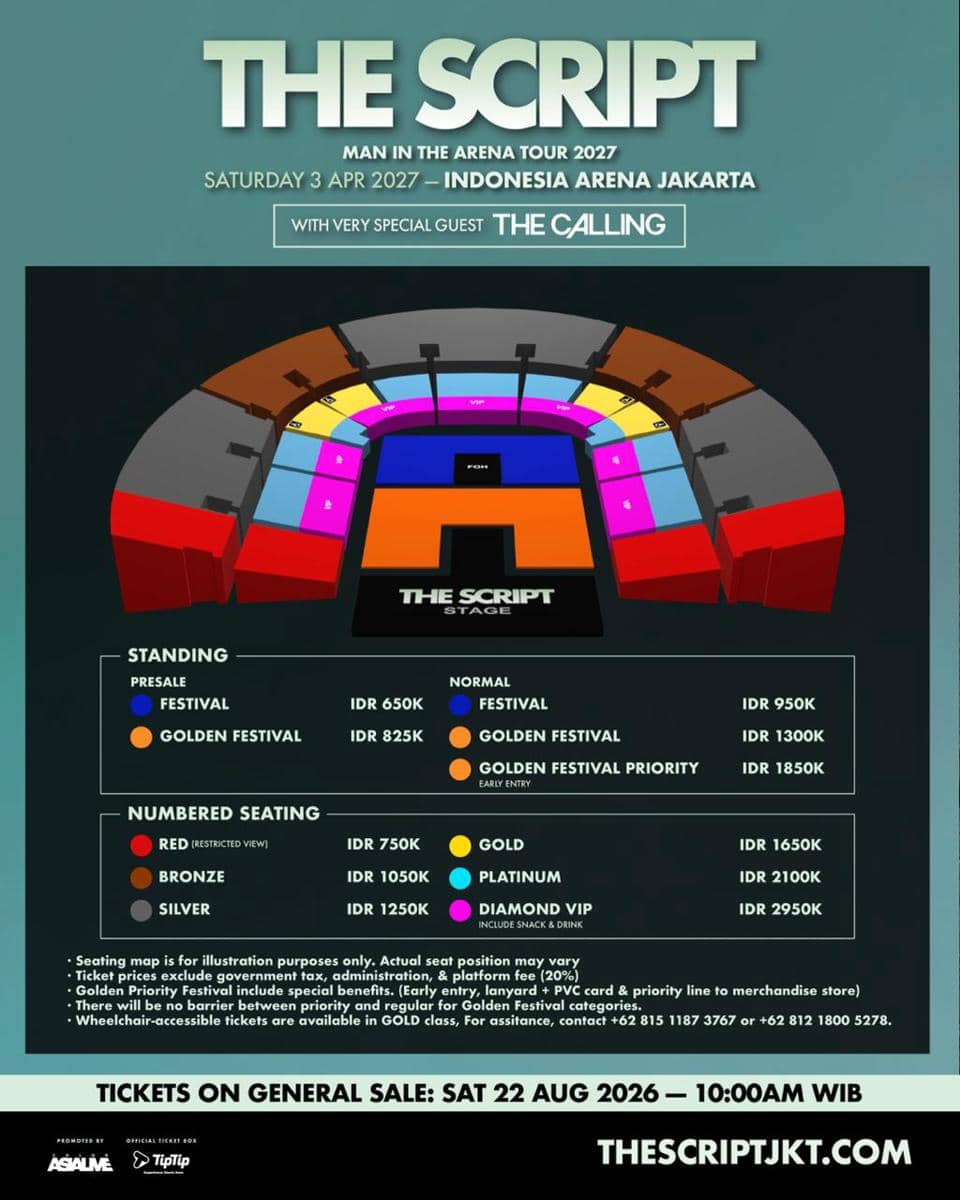 Harga tiket konser The Script di Indonesia