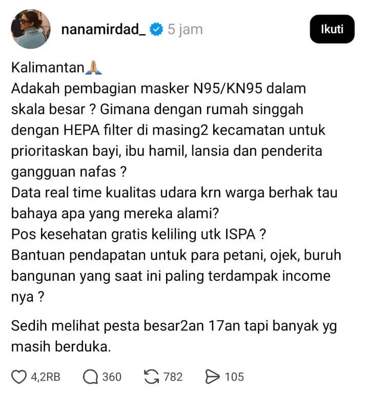 Nana Mirdad suarakan kebakaran di Kalimantan